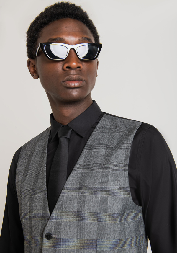 SLIM FIT WAISTCOAT IN PRINCE OF WALES STRETCH VISCOSE BLEND - Antony Morato Online Shop