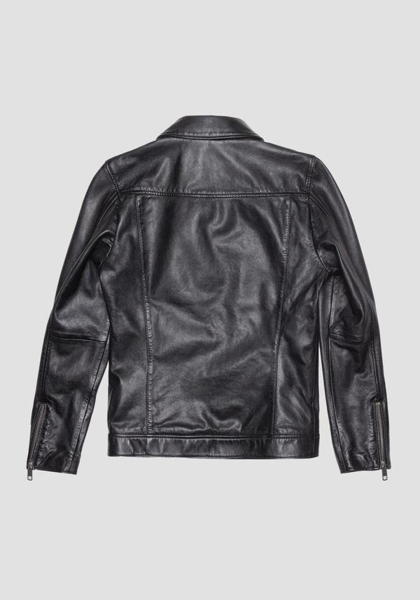 SLIM FIT JACKET IN GENUINE LEATHER WITH SHIRT COLLAR - Antony Morato Online Shop