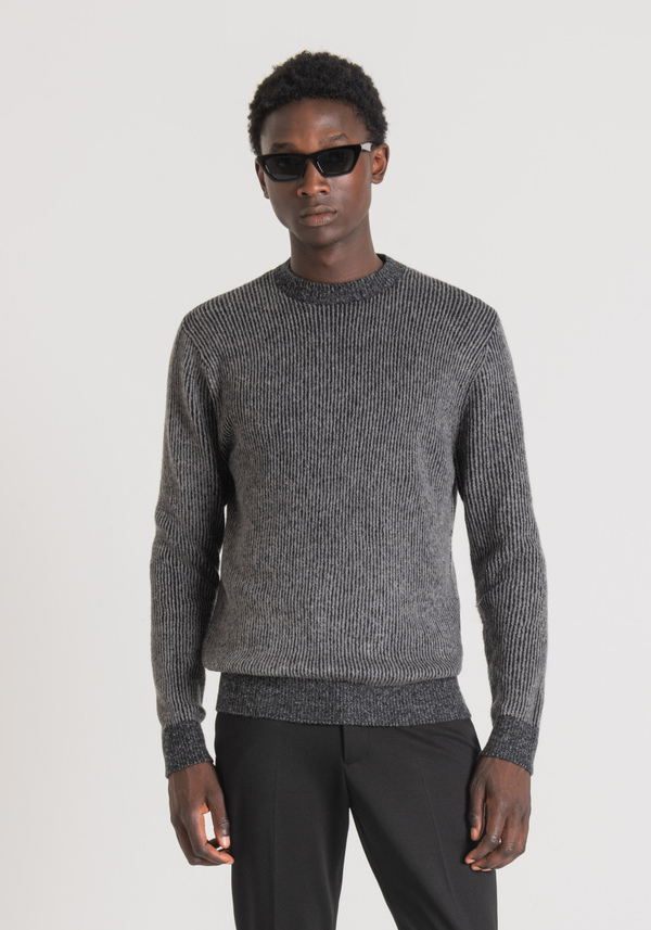 REGULAR FIT SWEATER IN WARM MOHAIR WOOL BLEND YARN WITH FISHERMAN'S RIB - Antony Morato Online Shop
