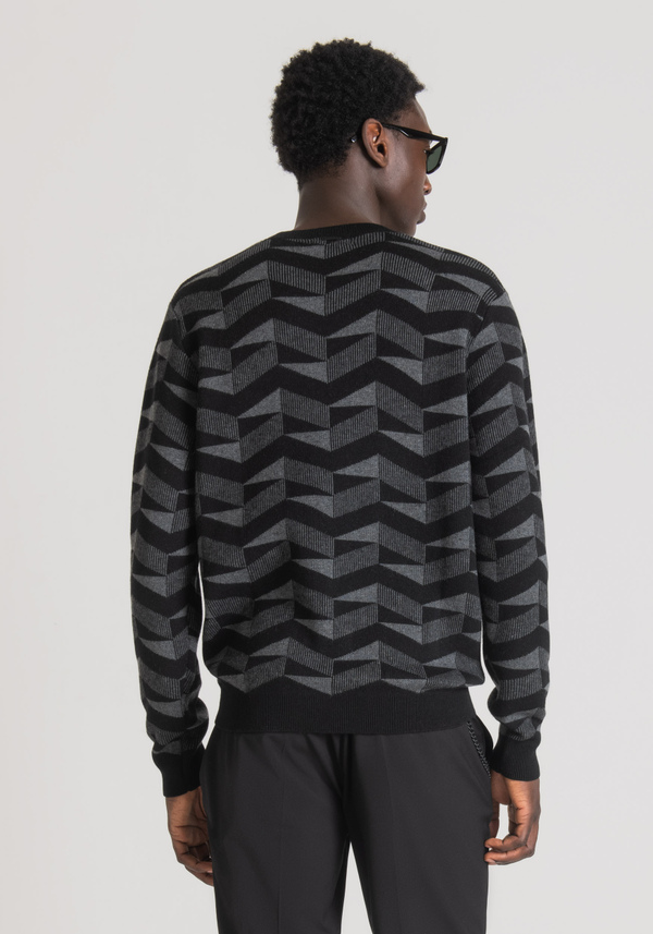 REGULAR FIT SWEATER IN WOOL BLEND YARN WITH GEOMETRIC PATTERN - Antony Morato Online Shop