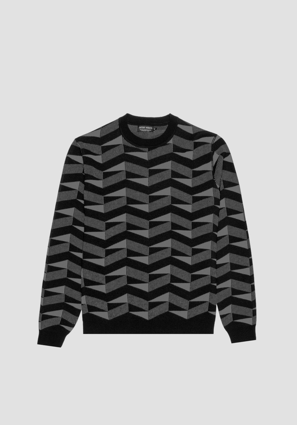REGULAR FIT SWEATER IN WOOL BLEND YARN WITH GEOMETRIC PATTERN - Antony Morato Online Shop
