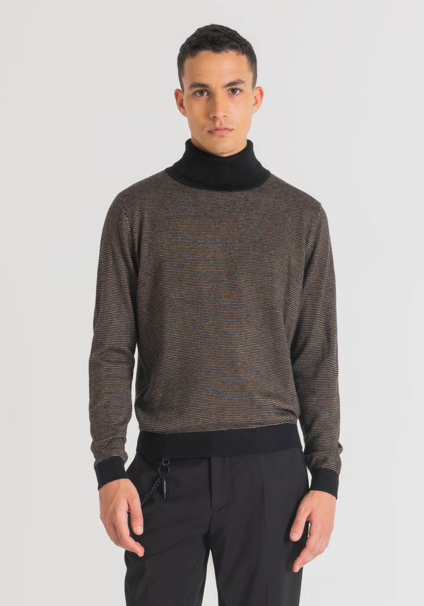 REGULAR FIT SWEATER IN MOHAIR WOOL-BLEND YARN WITH STRIPED PATTERN - Antony Morato Online Shop