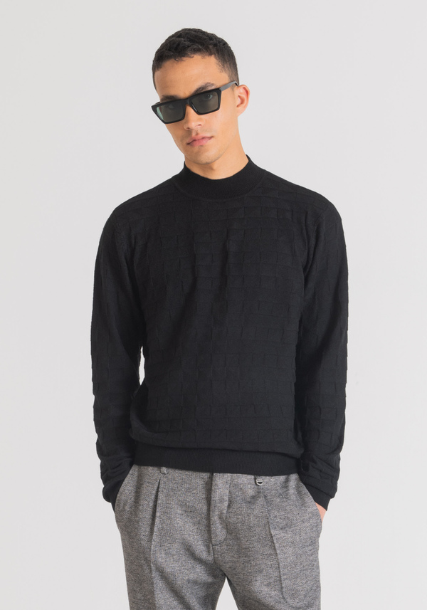 REGULAR FIT SWEATER IN MOHAIR WOOL-BLEND YARN WITH ALL-OVER JACQUARD PATTERN - Antony Morato Online Shop