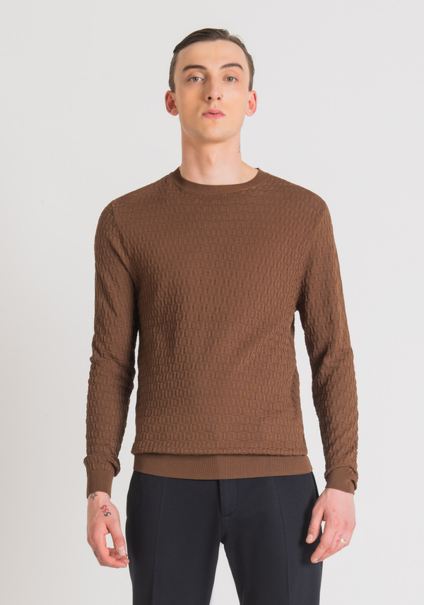 PULL À COL MONTANT REGULAR FIT EN FIL DE VISCOSE MÉLANGÉE ET JACQUARD EN NID D’ABEILLE - Antony Morato Online Shop