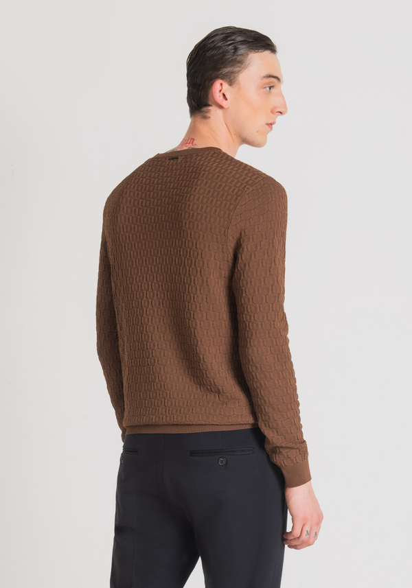 PULL À COL MONTANT REGULAR FIT EN FIL DE VISCOSE MÉLANGÉE ET JACQUARD EN NID D’ABEILLE - Antony Morato Online Shop