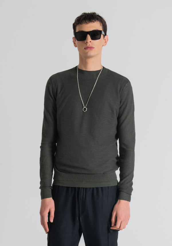 SLIM-FIT SWEATER IN LIGHTWEIGHT SLUB LINEN-BLEND YARN WITH PURL-STITCH PATTERNING - Antony Morato Online Shop
