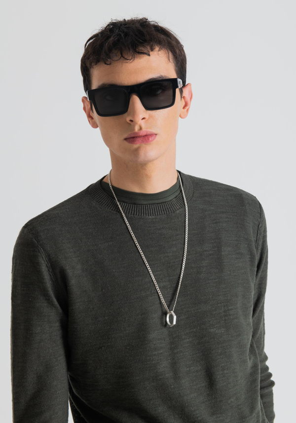 SLIM-FIT SWEATER IN LIGHTWEIGHT SLUB LINEN-BLEND YARN WITH PURL-STITCH PATTERNING - Antony Morato Online Shop