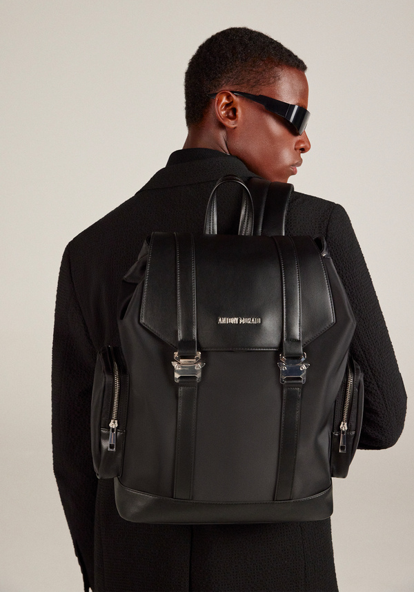 NYLON AND IMITATION LEATHER BACKPACK WITH LARGE SIDE POCKETS - Antony Morato Online Shop