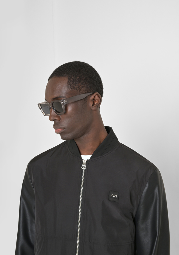 REGULAR FIT JACKET IN TECHNICAL FABRIC WITH FAUX LEATHER SLEEVES AND LOGO PATCH - Antony Morato Online Shop