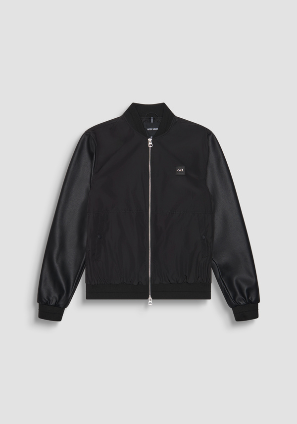 REGULAR FIT JACKET IN TECHNICAL FABRIC WITH FAUX LEATHER SLEEVES AND LOGO PATCH - Antony Morato Online Shop