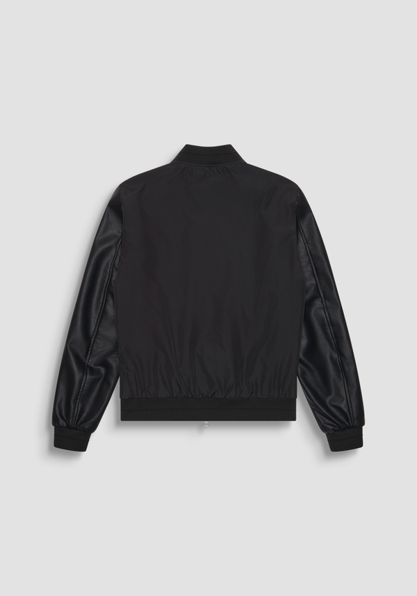 REGULAR FIT JACKET IN TECHNICAL FABRIC WITH FAUX LEATHER SLEEVES AND LOGO PATCH - Antony Morato Online Shop