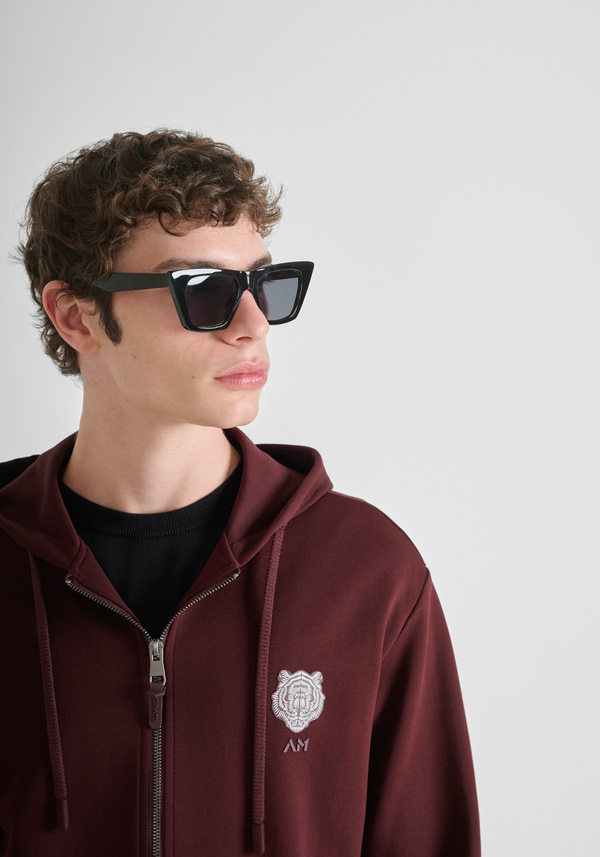 REGULAR FIT HOODIE WITH ZIP IN COTTON BLEND WITH TIGER PATCH - Antony Morato Online Shop