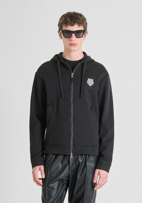 REGULAR FIT HOODIE WITH ZIP IN COTTON BLEND WITH TIGER PATCH - Antony Morato Online Shop