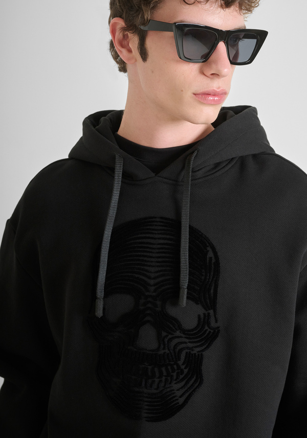 BOXY FIT HOODIE IN COTTON BLEND WITH SKULL PRINT - Antony Morato Online Shop