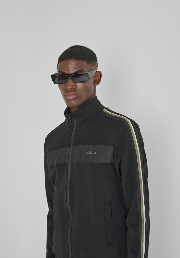 REGULAR FIT SWEATSHIRT WITH ZIP IN COTTON BLEND WITH BANDS - Antony Morato Online Shop