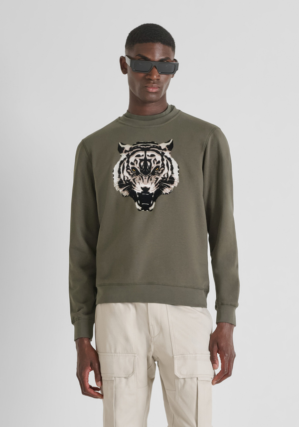 SWEAT COL ROND REGULAR FIT EN COTON DURABLE AVEC IMPRIMÉ TIGRE - Antony Morato Online Shop