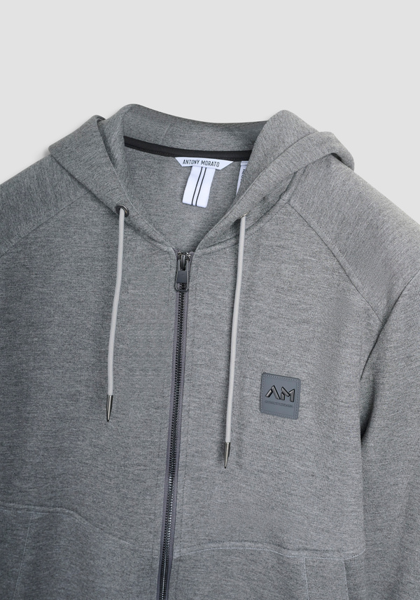 SWEAT ZIPPÉ COUPE REGULAR EN TISSU ÉLASTIQUE AVEC ÉCUSSON LOGO GOMMÉ - Antony Morato Online Shop