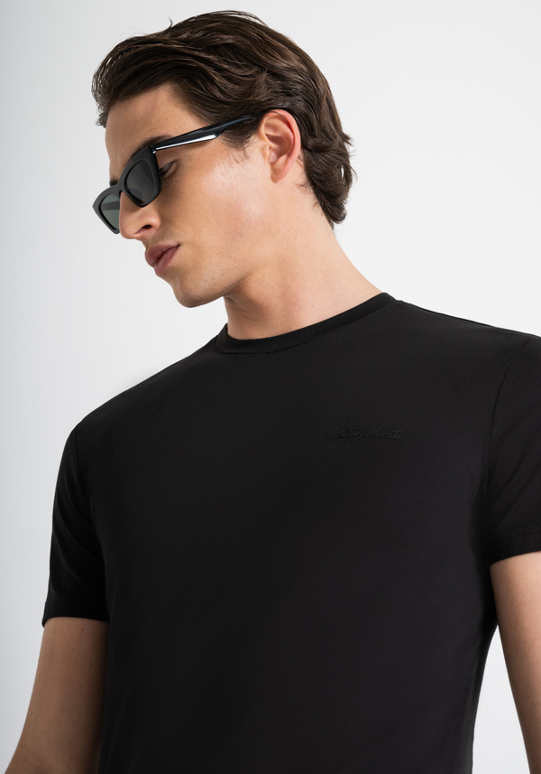 SUPER SLIM FIT T-SHIRT IN STRETCH COTTON WITH LOGO PRINT - Antony Morato Online Shop