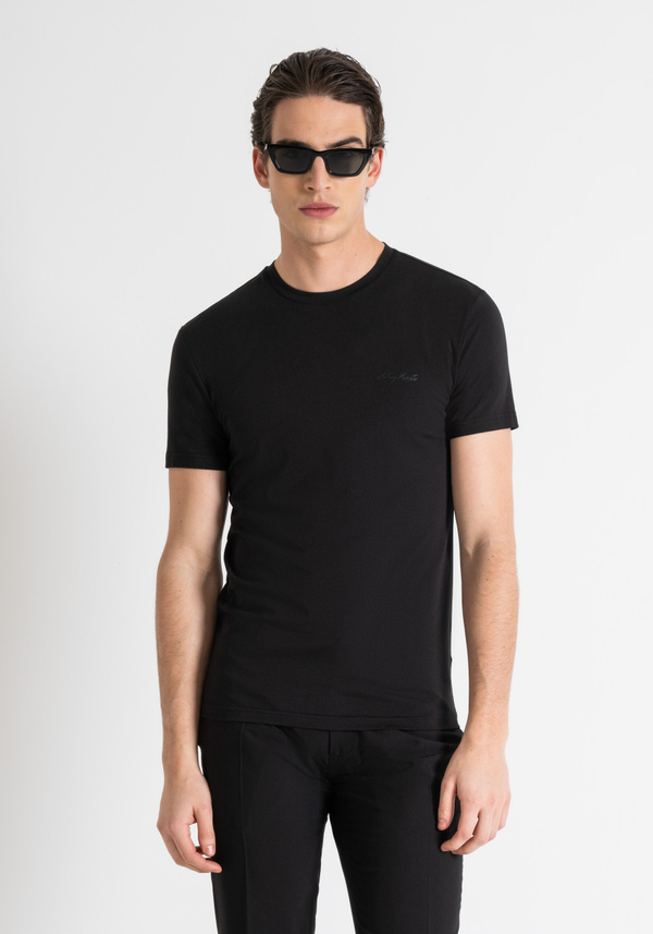 SUPER SLIM FIT T-SHIRT IN STRETCH COTTON WITH LOGO PRINT - Antony Morato Online Shop