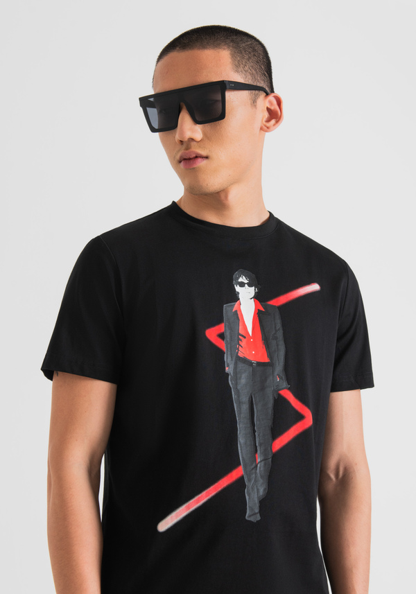 REGULAR FIT WEICHES BAUMWOLLJERSEY T-SHIRT MIT FRONTDRUCK - Antony Morato Online Shop