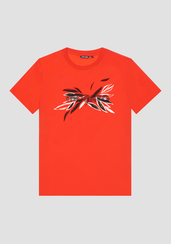 SLIM FIT COTTON T-SHIRT WITH MATT PLASTIC AND RUBBERIZED INJECTION LOGO PRINTING - Antony Morato Online Shop