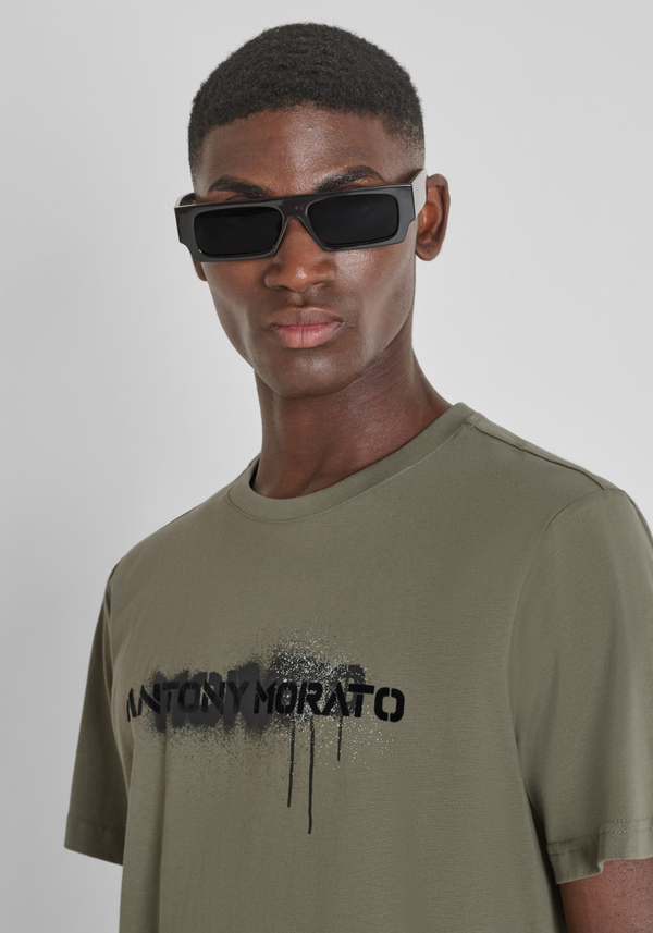 REGULAR FIT COTTON JERSEY T-SHIRT WITH PAINT LOGO PRINT - Antony Morato Online Shop