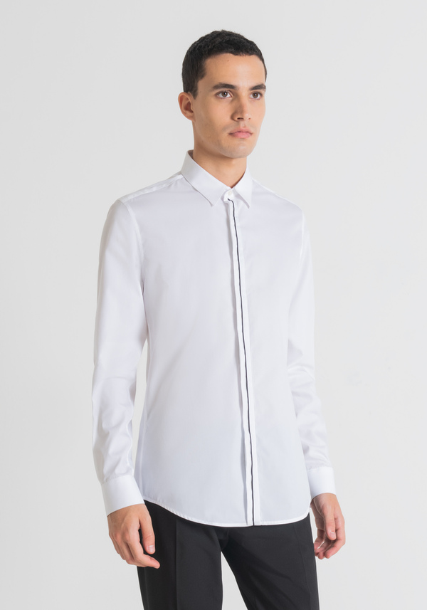 “PARIS” EASY-IRON SLIM FIT SHIRT IN PURE SOFT-TOUCH COTTON WITH CONCEALED BUTTONS - Antony Morato Online Shop