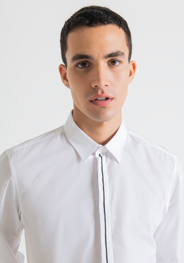 “PARIS” EASY-IRON SLIM FIT SHIRT IN PURE SOFT-TOUCH COTTON WITH CONCEALED BUTTONS - Antony Morato Online Shop