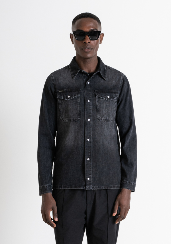 REGULAR FIT SHIRT IN BLACK DENIM - Antony Morato Online Shop