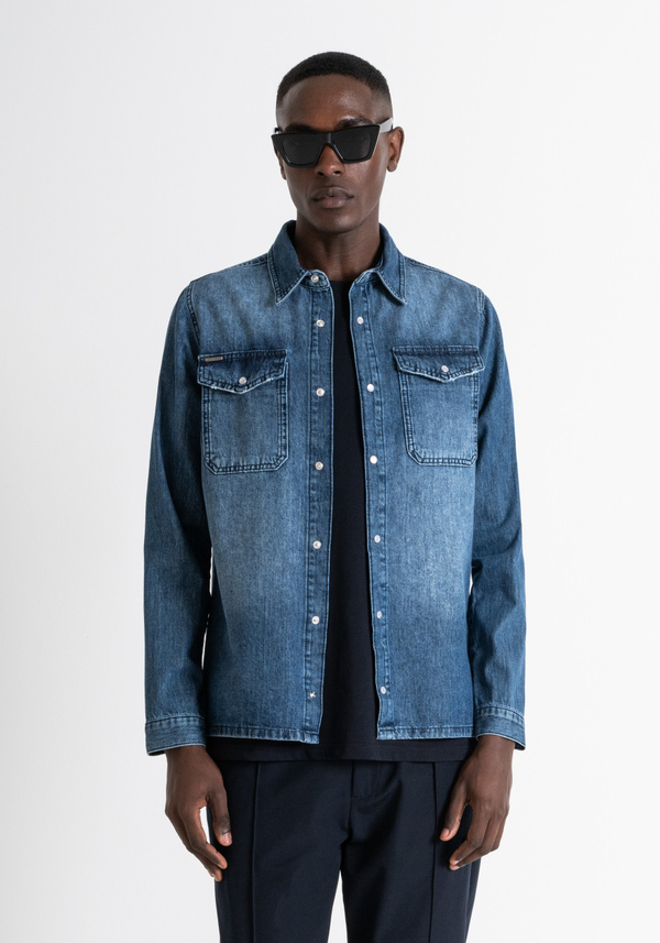 CAMISA REGULAR FIT EN  DENIM AZUL - Antony Morato Online Shop