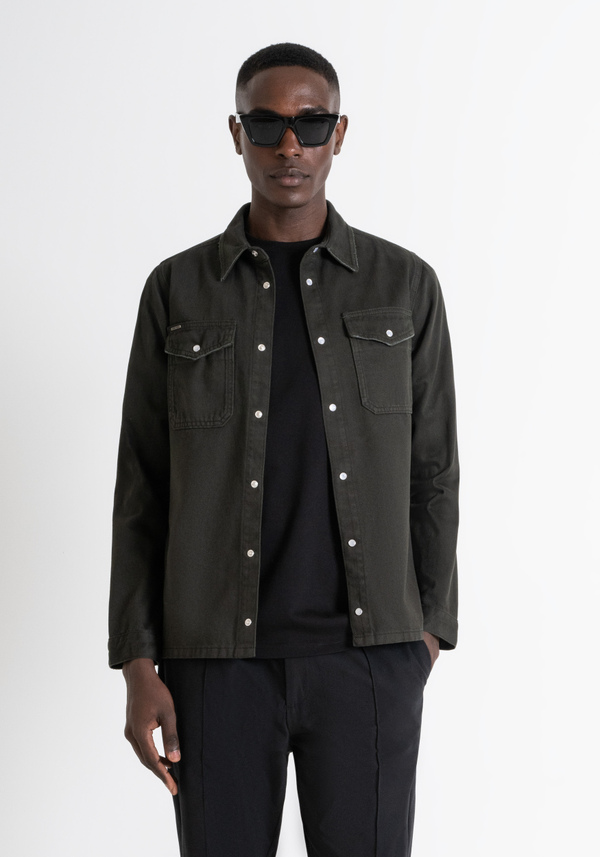 REGULAR FIT SHIRT IN GREEN DENIM WITH POCKETS - Antony Morato Online Shop
