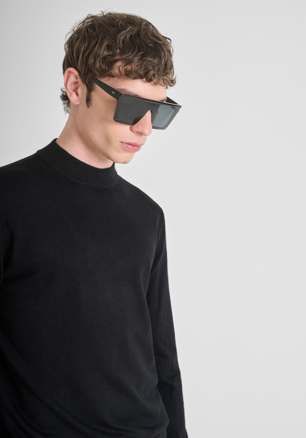 SLIM FIT COTTON JERSEY SWEATER IN STRETCH VISCOSE BLEND WITH COLLAR - Antony Morato Online Shop