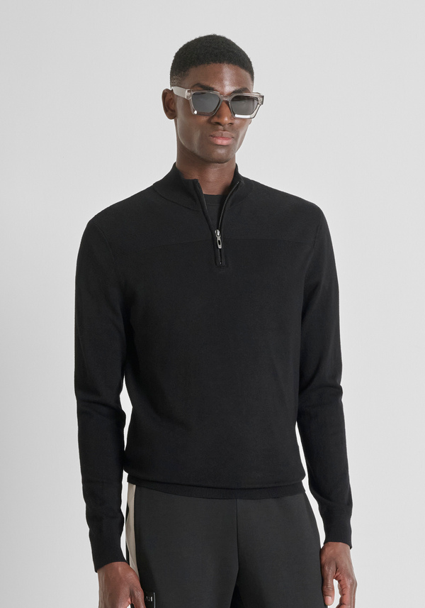SLIM FIT SWEATER IN VISCOSE BLEND WITH ZIP - Antony Morato Online Shop