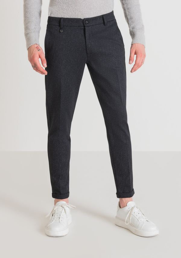 "ASHE" SUPER SKINNY FIT TROUSERS IN STRETCH VISCOSE BLEND FABRIC WITH HERRINGBONE PATTERN - Antony Morato Online Shop