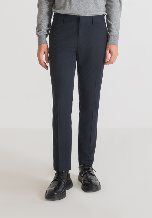 "BONNIE" SLIM-FIT TROUSERS IN STRETCH WOOL BLEND WITH PLEATS - Antony Morato Online Shop