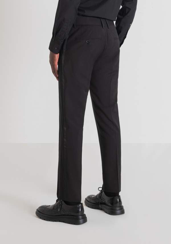 "NINA" STRETCH WOOL BLEND SLIM-FIT TROUSERS WITH TONE-ON-TONE SATIN SIDE BANDS - Antony Morato Online Shop
