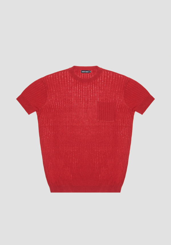 T-SHIRT EN MAILLE SLIM FIT EN LIN MÉLANGÉ AVEC PETITE POCHE - Antony Morato Online Shop