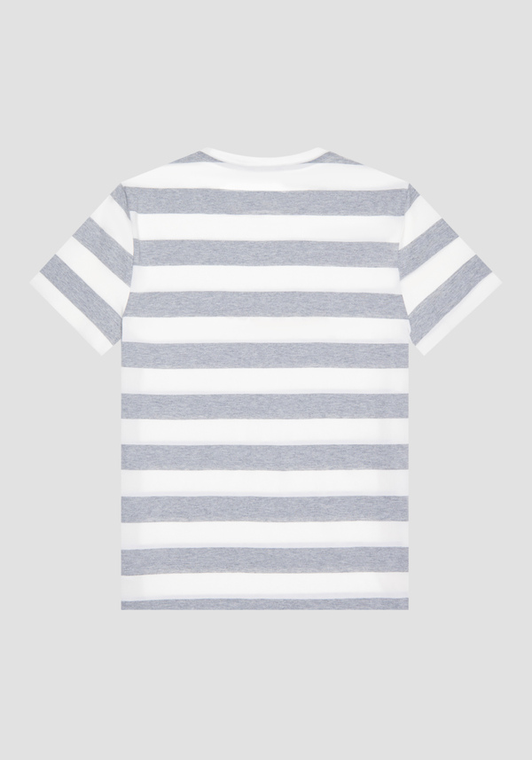 SLIM-FIT T-SHIRT IN COTTON WITH HORIZONTAL MÉLANGE STRIPES AND "MORATO" PRINT - Antony Morato Online Shop