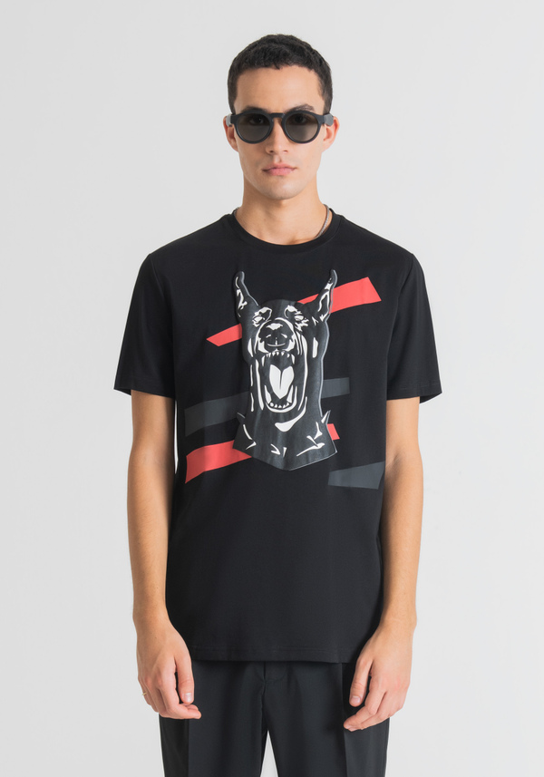 SLIM FIT T-SHIRT IN PURE COTTON WITH DOBERMANN PRINT - Antony Morato Online Shop