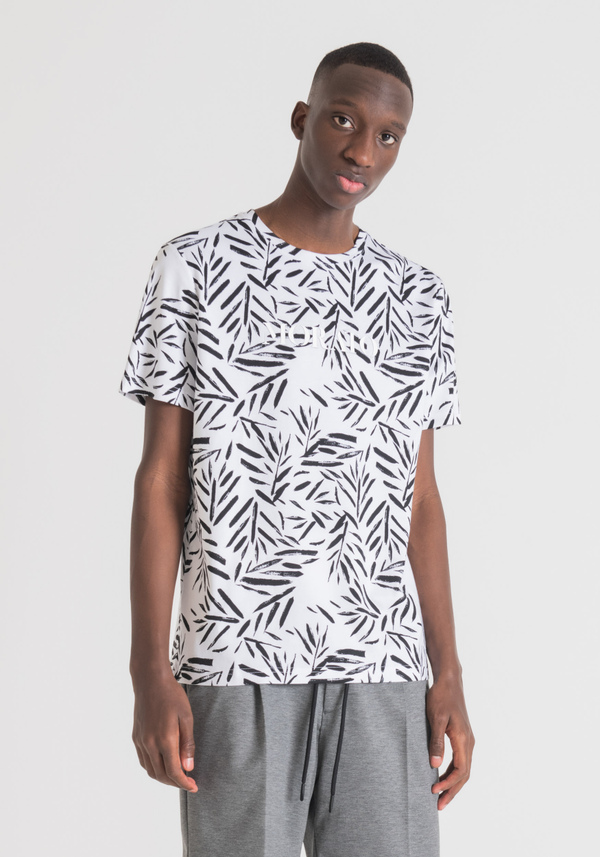 SLIM-FIT ALL-OVER PRINT T-SHIRT IN PURE COTTON WITH LOGO - Antony Morato Online Shop