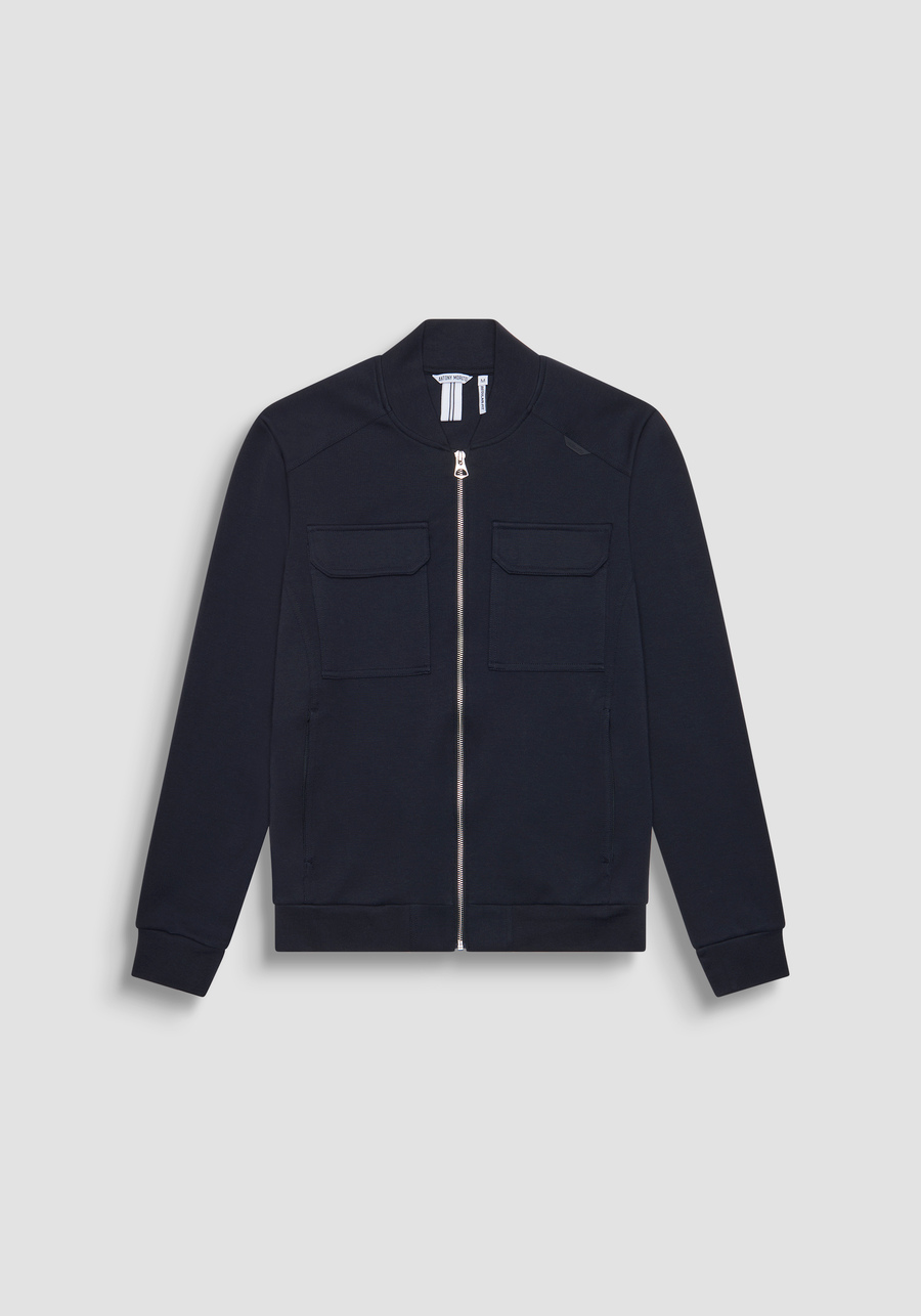 SWEATSHIRTJACKE REGULAR FIT AUS BAUMWOLL-MISCHGEWEBE MIT REISSVERSCHLUSS UND FARBLICH ABGESTIMMTER LOGO-PLAKETTE - Antony Morato Online Shop