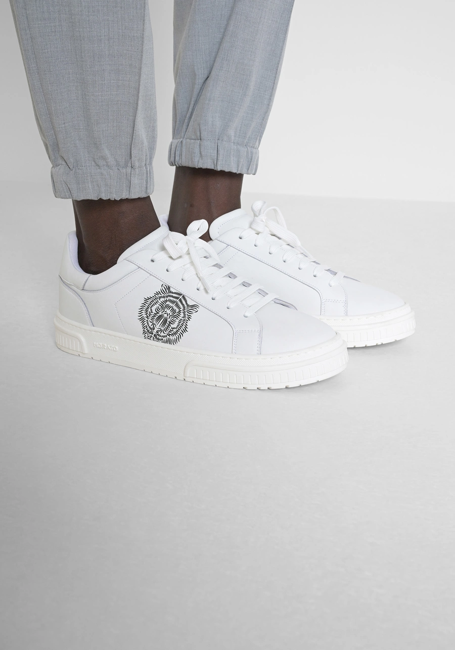 "THEO" LOW-TOP TRAINERS IN LEATHER WITH CONTRASTING TIGER PRINT - Antony Morato Online Shop
