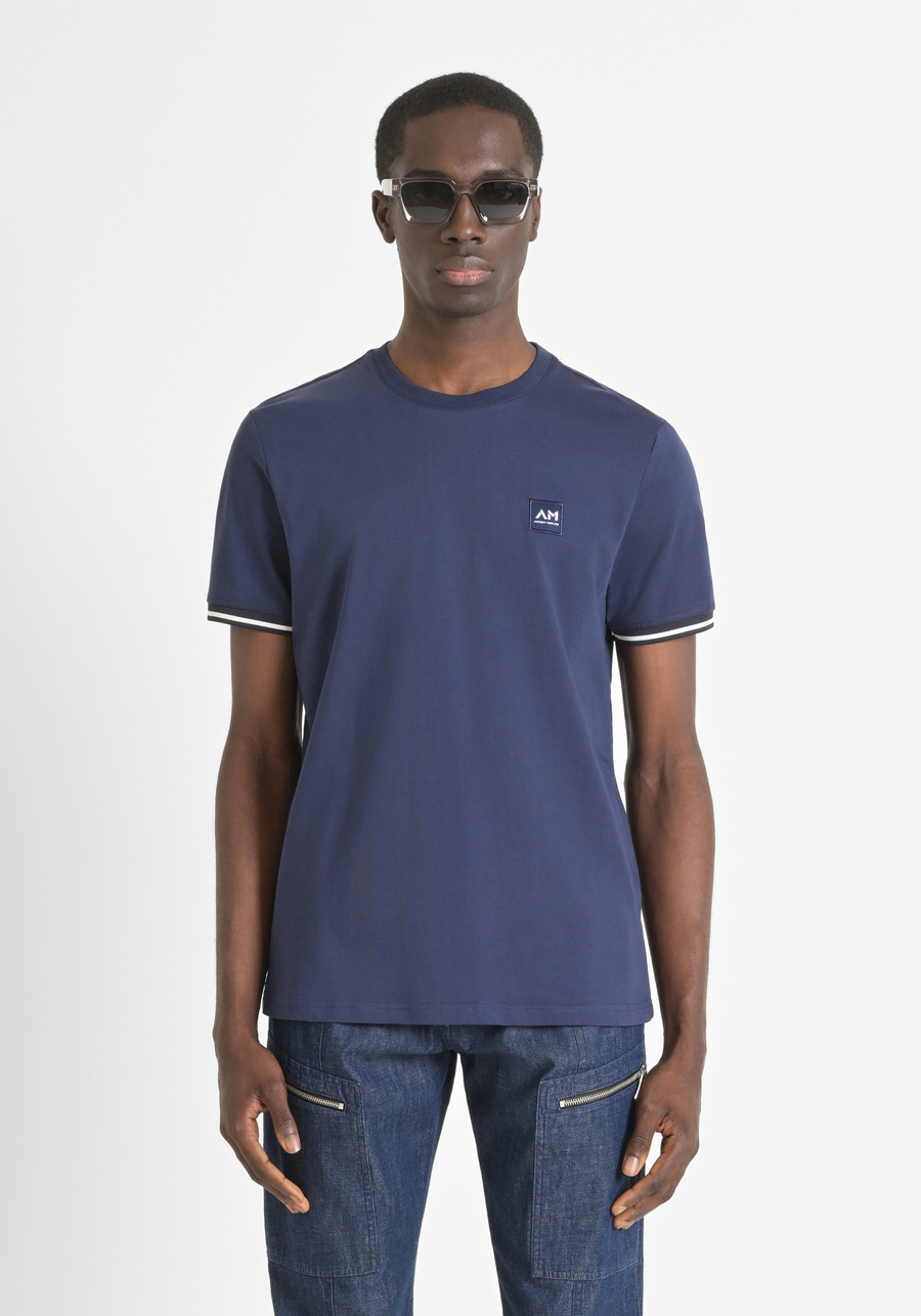 REGULAR FIT T-SHIRT IN 100% COTTON JERSEY WITH LOGO PATCH AND CONTRASTING DETAILS - Antony Morato Online Shop