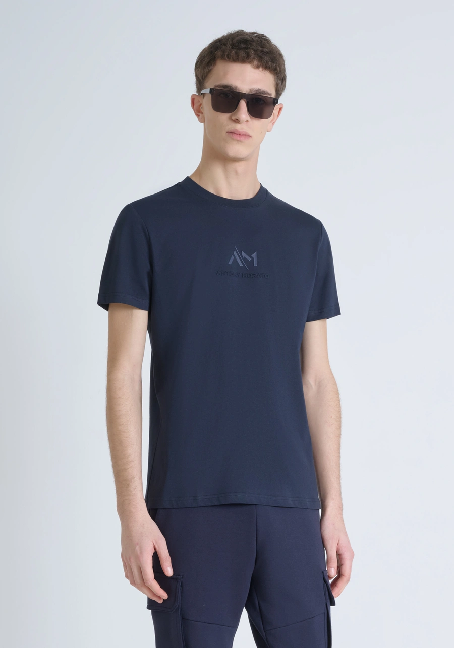 PURE COTTON JERSEY SLIM FIT T-SHIRT WITH TONE ON TONE EMBOSSED LOGO - Antony Morato Online Shop