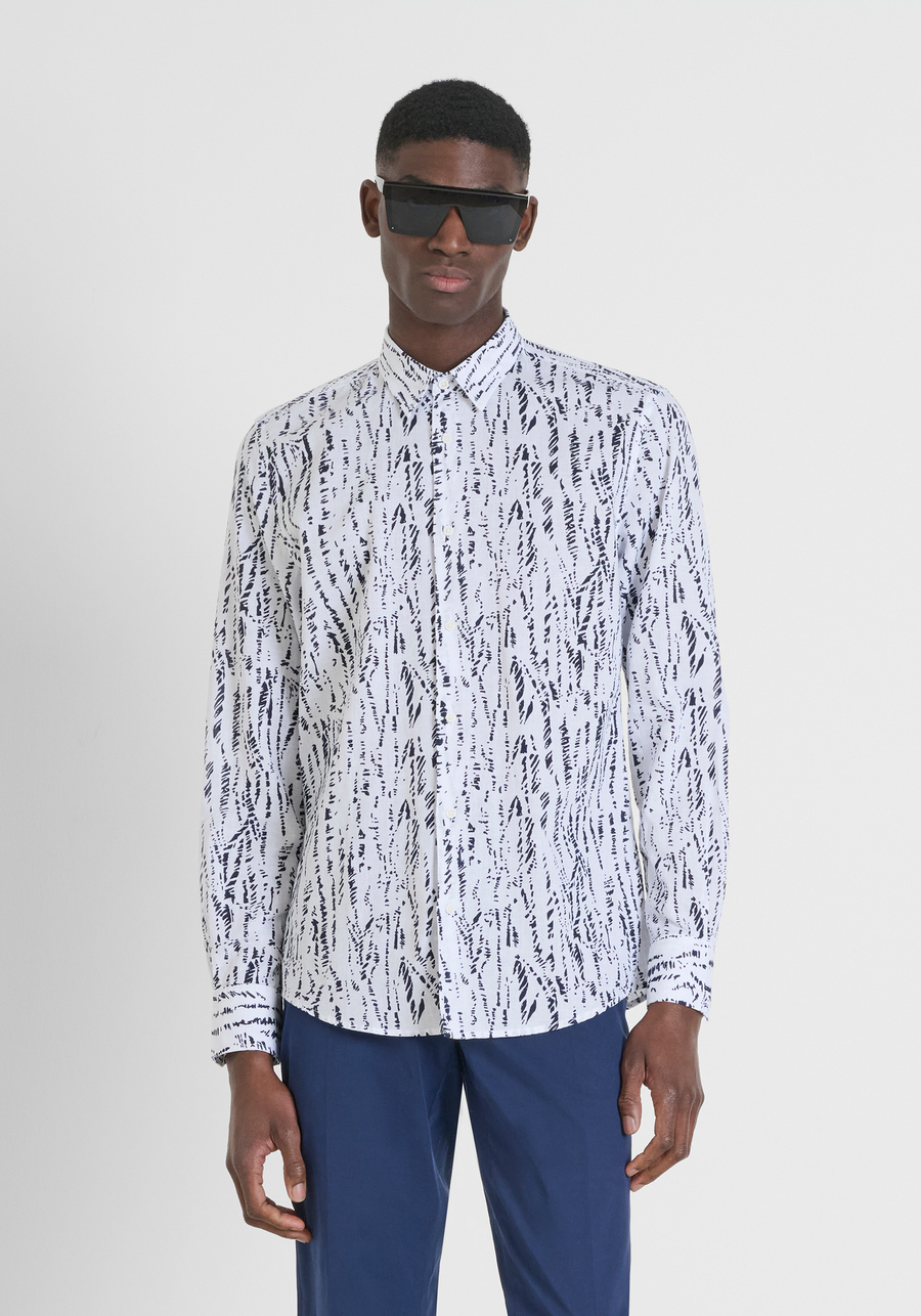 SLIM FIT HEMD „NAPOLI“ AUS BEDRUCKTEM LEINENMISCHGEWEBE MIT WEICHEM GRIFF - Antony Morato Online Shop