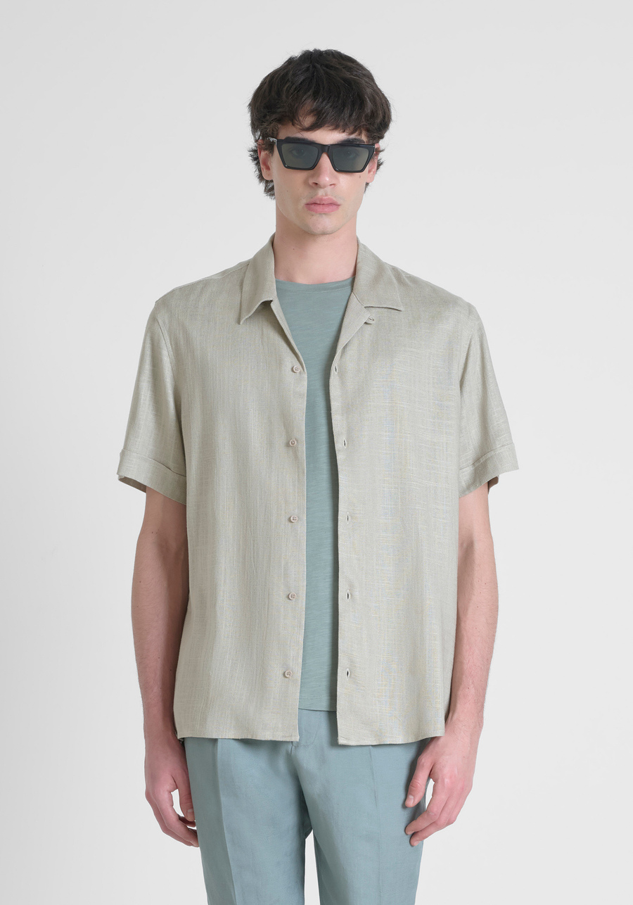 "HONOLULU" REGULAR FIT SHIRT IN A LINEN BLEND WITH A CUBAN COLLAR - Antony Morato Online Shop