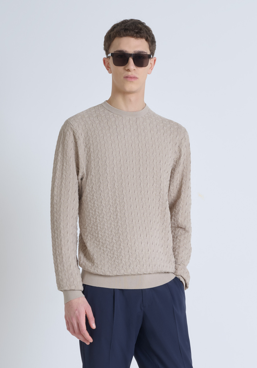 REGULAR-FIT COTTON SWEATER WITH EMBOSSED TEXTURE - Antony Morato Online Shop