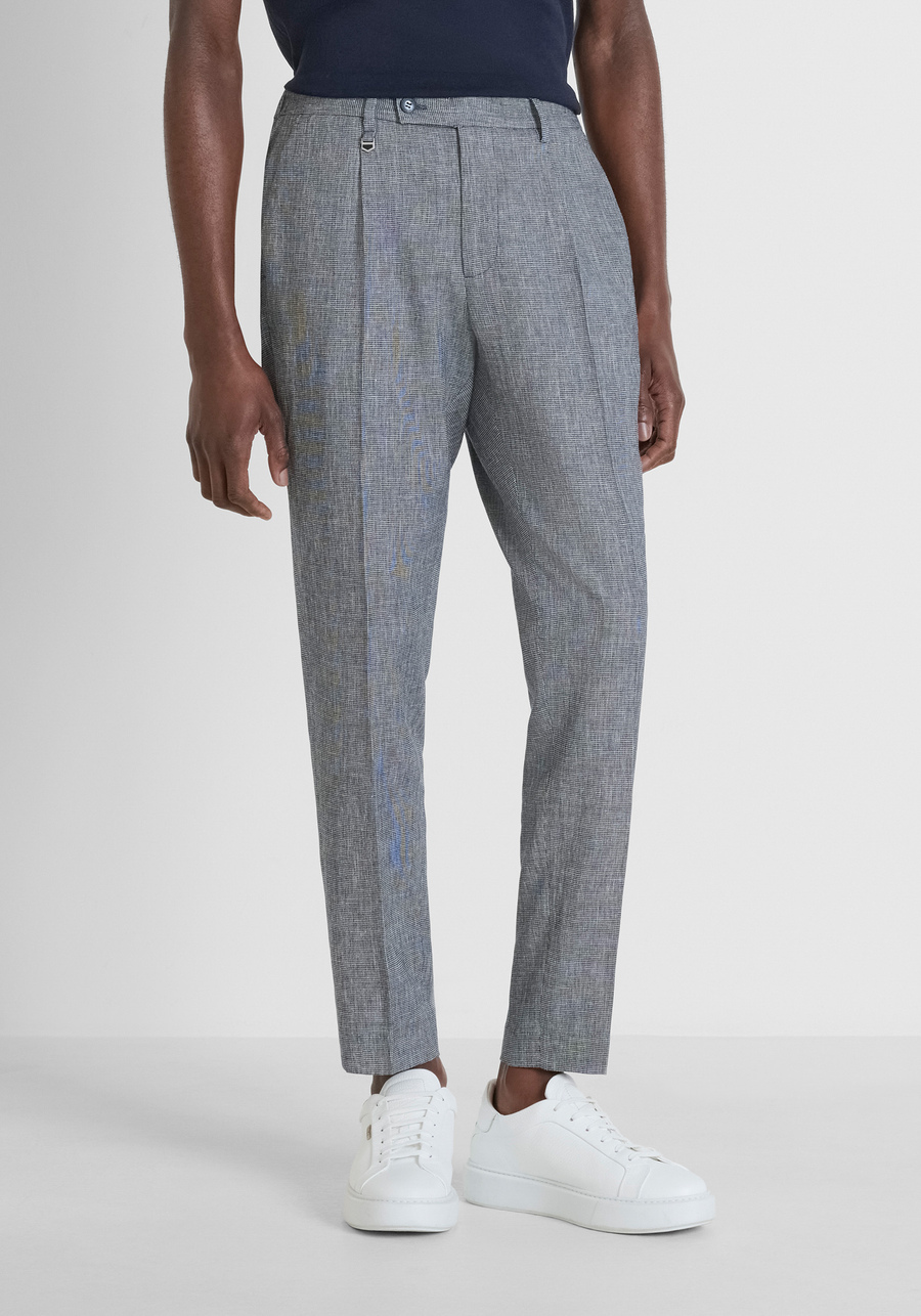 PANTALON REGULAR FIT « LUIS » EN LIN MÉLANGÉ EXTENSIBLE AVEC MICROPATTERN - Antony Morato Online Shop