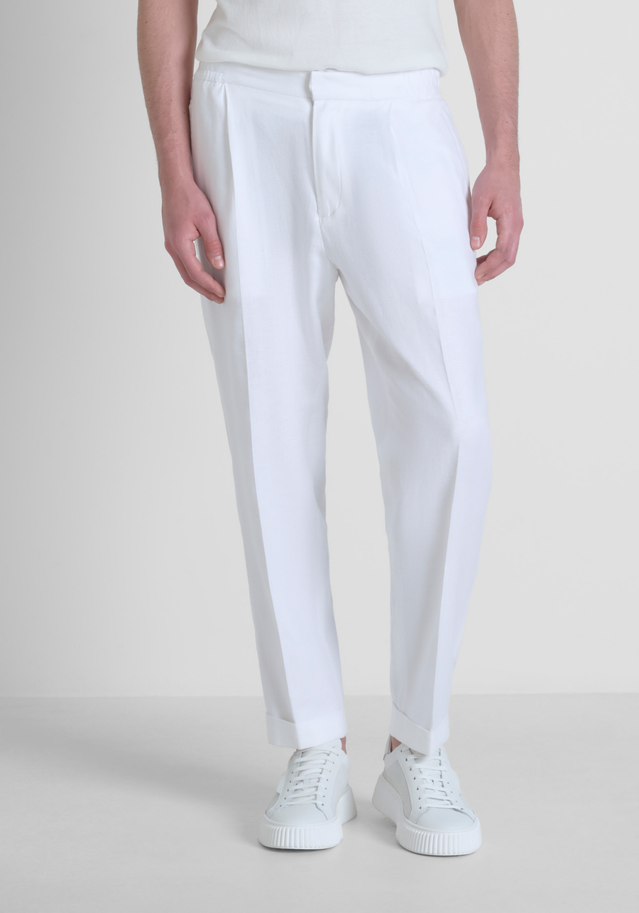 REGULAR ANKLE LENGHT FIT TROUSERS "ERIC" IN TWILL LINEN VISCOSE BLEND - Antony Morato Online Shop