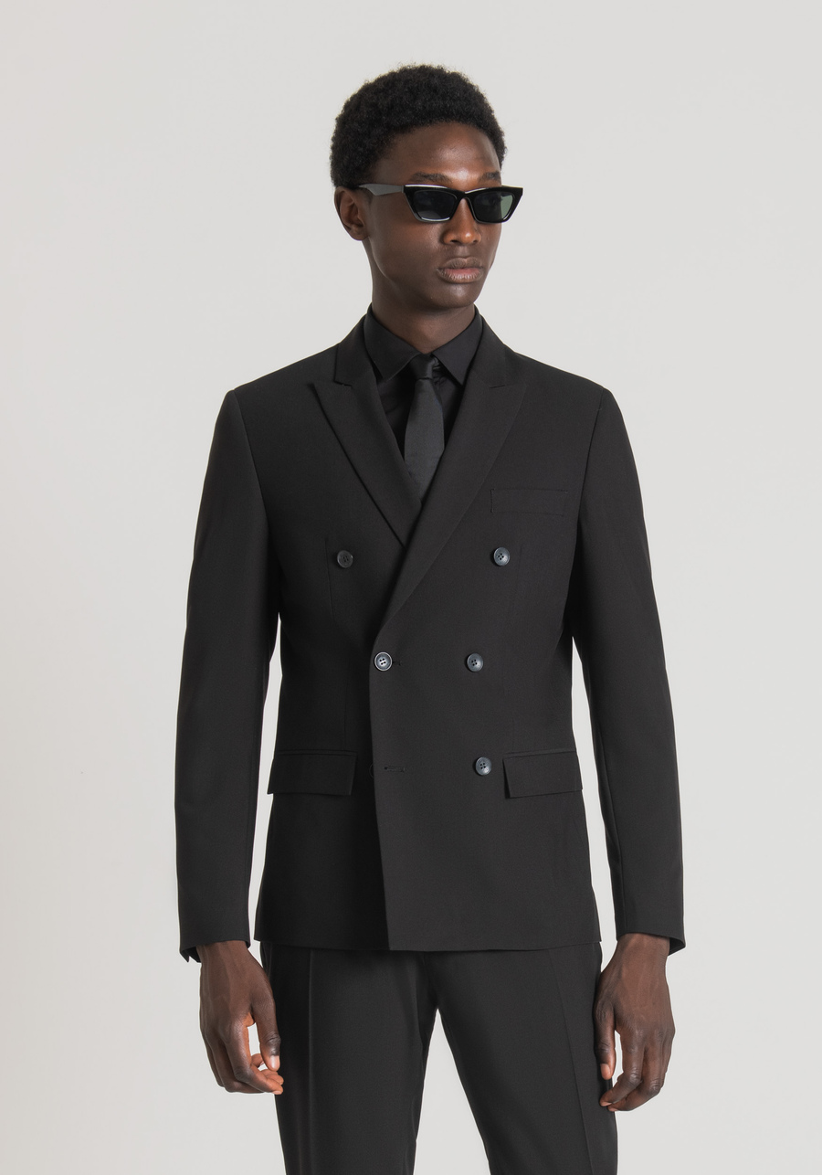 "KATE" SLIM FIT DOUBLE-BREASTED JACKET IN AN ELASTIC VISCOSE BLEND FABRIC - Antony Morato Online Shop